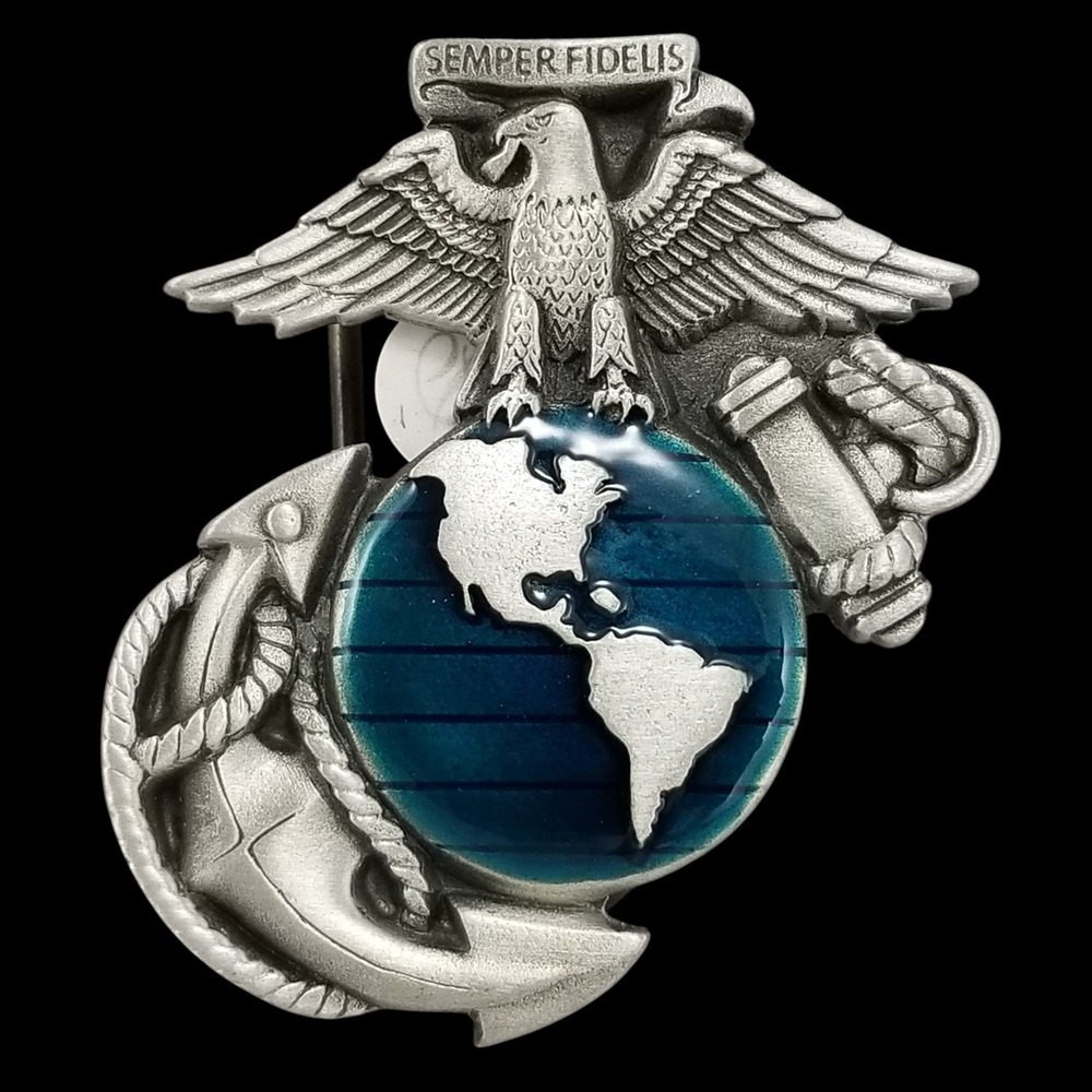 1991 Pure Pewter US Marines Belt Buckle Semper Fidelis Eagle Globe‎ Anchor